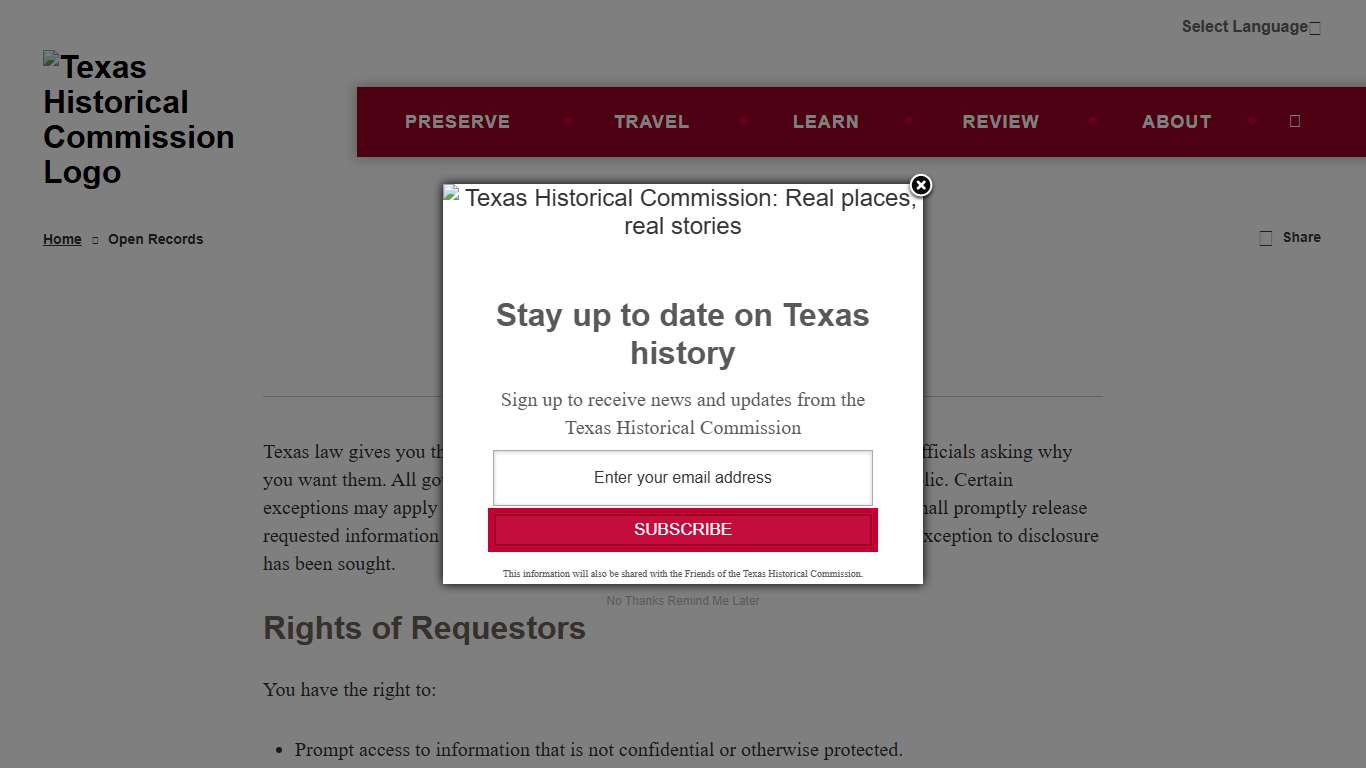 Open Records | Texas Historical Commission