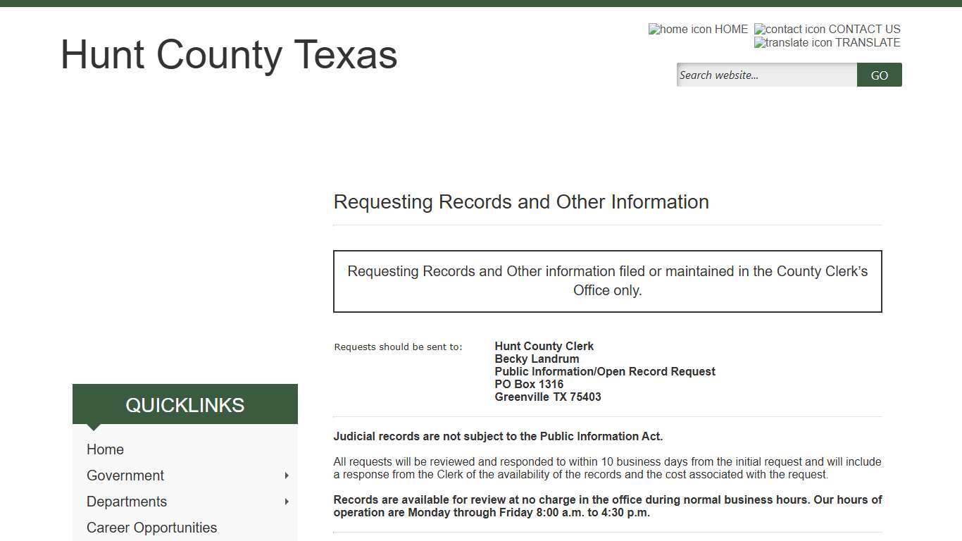 Requesting Records and Other Information - Hunt County
